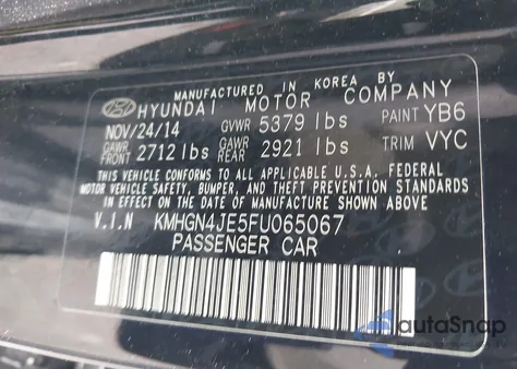 2015 Hyundai Genesis 3.8 из США, поврежденный, VIN KMHGN4JE5FU065067